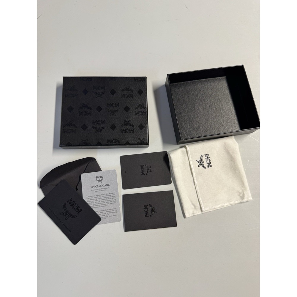 MCM Wallet Cardboard Storage Box Empty w/ Dust Cover & Extras Black Gift Box